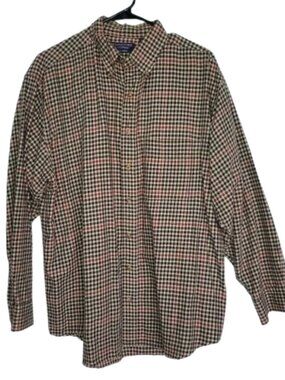 Roundtree & Yorke Plaid Button Up Shirt Brown Men's Long Sleeve Large Tall